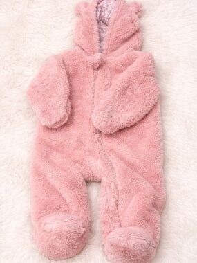 Carter's Pink Plush Hooded Baby One-Piece Footed Coverall